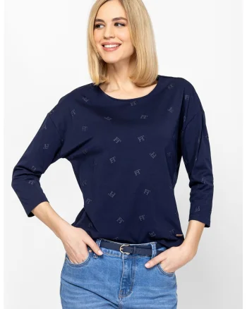 Bluza cu maneci trei sferturi si model cu logo discret Cresy, Bleumarin