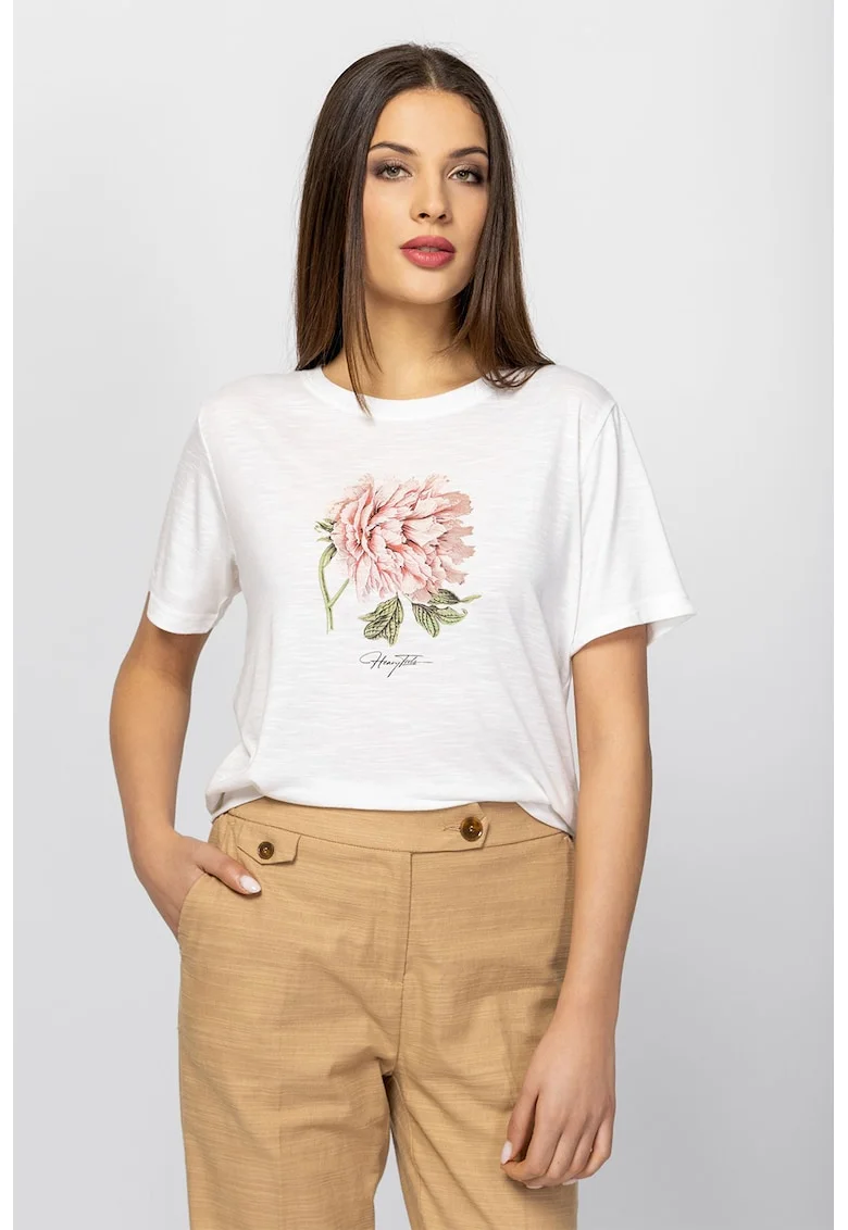 Tricou cu imprimeu floral Melivi, Alb/Roz pal