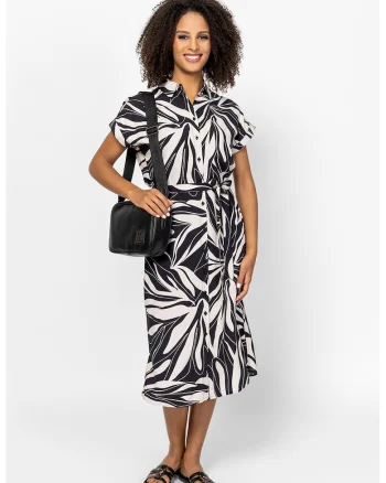 Rochie midi cu nasturi si buzunare Vaelina, Alb/Negru