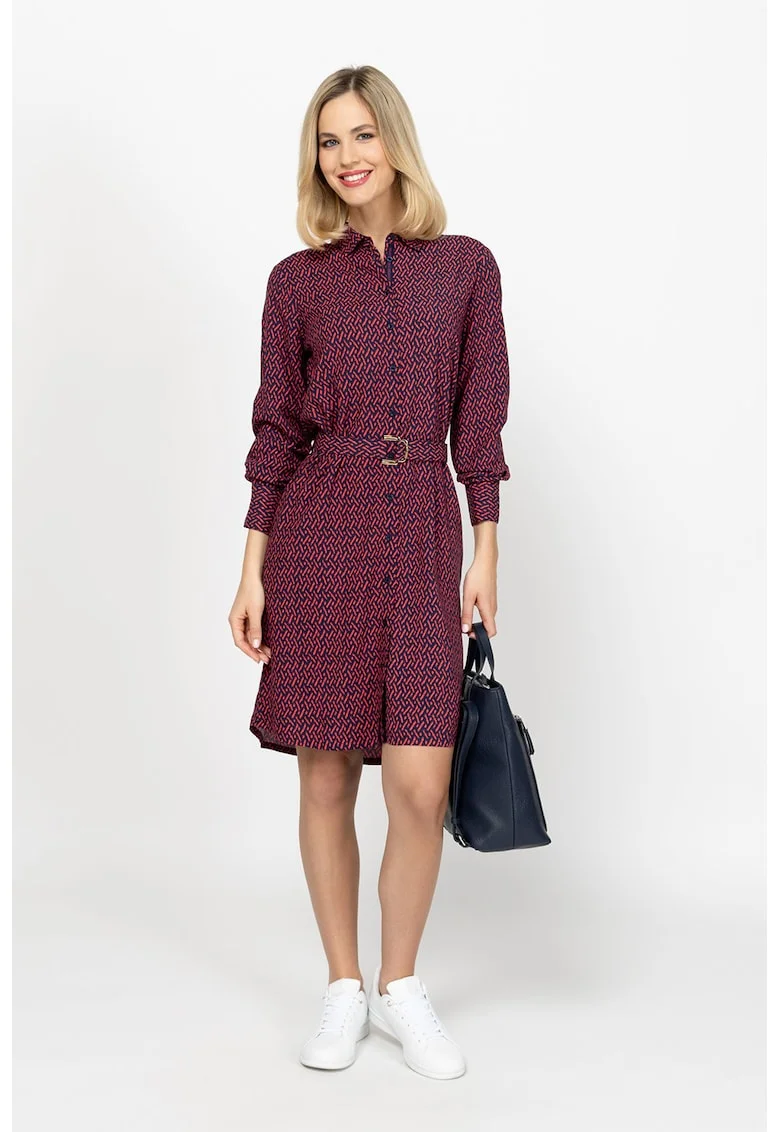 Rochie-camasa cu o curea in talie Varonna, Rosu inchis/Bleumarin