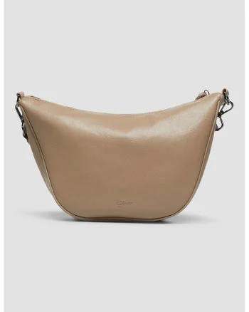 Geanta din piele ecologica cu bareta de umar din material textil, Maro camel