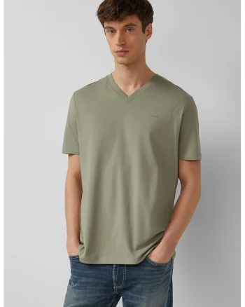 Tricou regular-fit cu decolteu in V, Verde feriga,