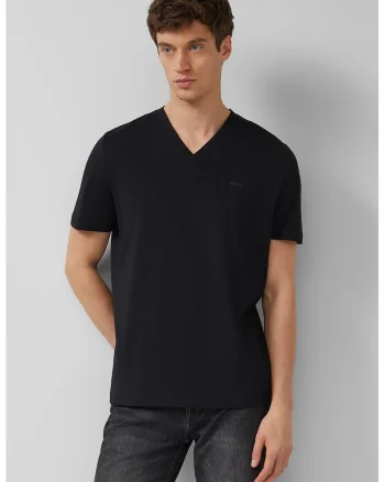 Tricou regular-fit cu decolteu in V, Negru,