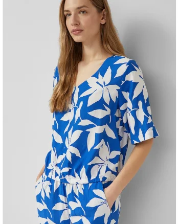 Bluza lejera cu design floral, Alb, Albastru royal,