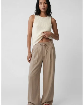 Pantaloni din amestec de modal cu croiala ampla si cordon, Maro taupe deschis