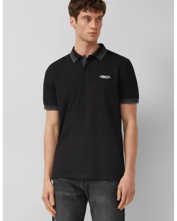 Tricou polo cu logo, Negru/Gri inchis
