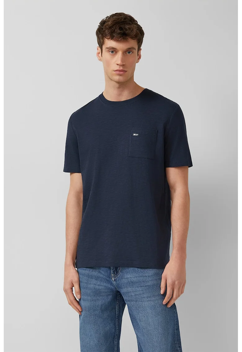 Tricou cu decolteu la baza gatului si buzunar pe piept, Bleumarin