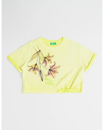 Tricou crop cu imprimeu, Verde lime