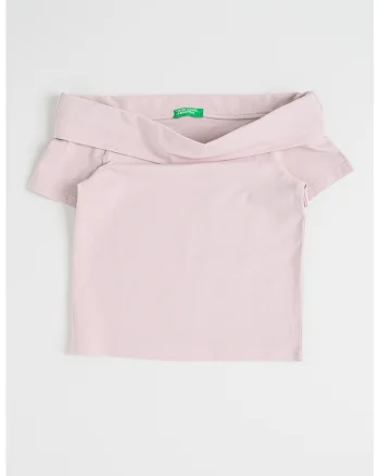 Tricou cu decolteu pe un umar si model uni, Roz prafuit