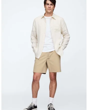 Pantaloni chino scurti cu snur, Maro camel