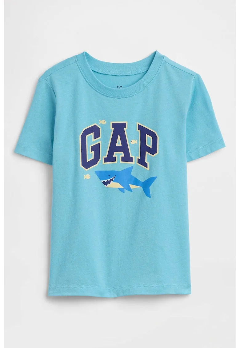 Tricou din bumbac cu imprimeu logo si grafic, Albastru pastel