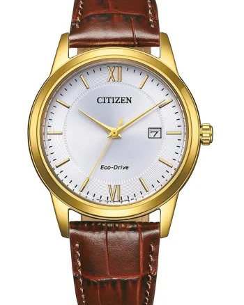 Ceas quartz cu o curea de piele texturata cu model piele de reptila, Maro coniac