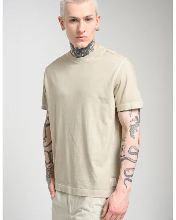 Tricou din bumbac cu decolteu la baza gatului, Bej inchis