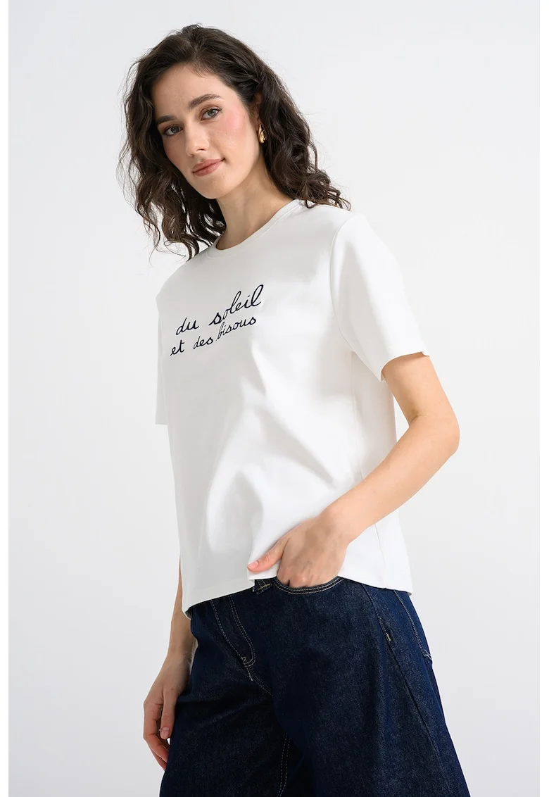 Tricou regular fit cu decolteu la baza gatului, Alb/Bleumarin