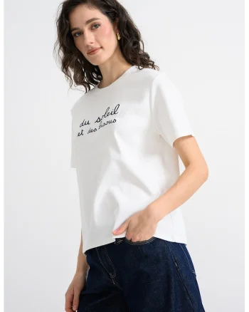 Tricou regular fit cu decolteu la baza gatului, Alb/Bleumarin