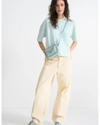 Tricou lejer cu maneci cazute, Albastru aquamarin
