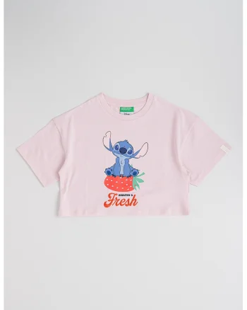 Tricou cu imprimeu cu Stitch, Rosu/Roz pastel/Albastru