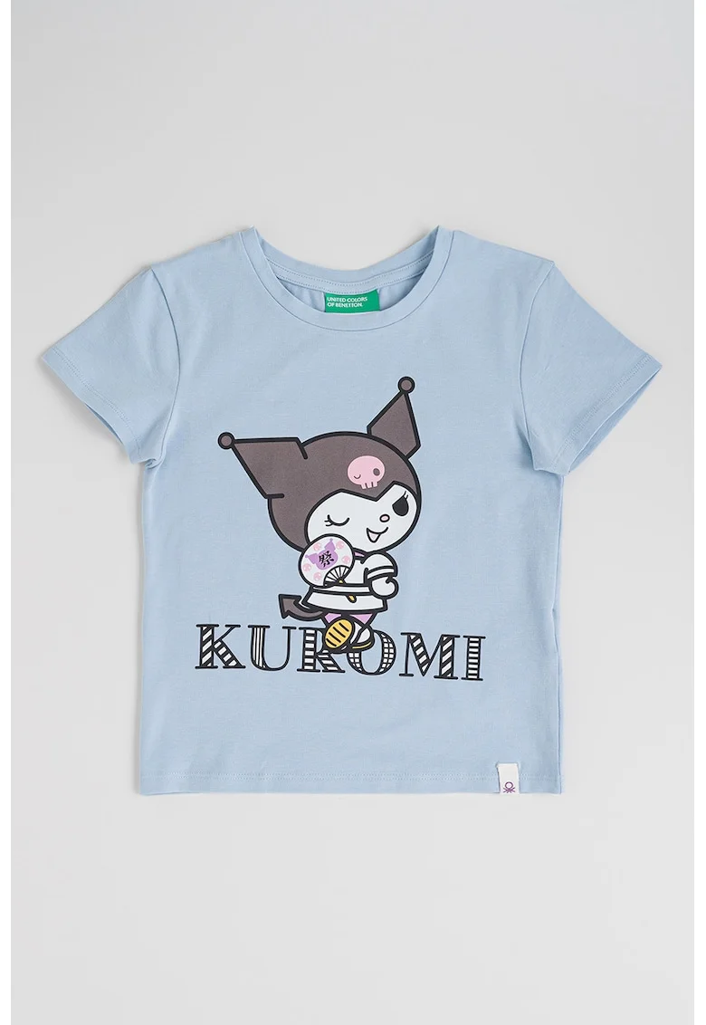 Tricou cu imprimeu Kuromi, Albastru pastel/Roz/Gri inchis