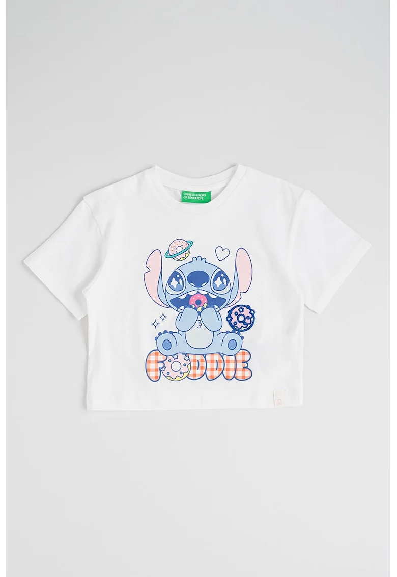 Tricou din bumbac cu decolteu la baza gatului, Roz/Albastru