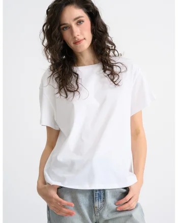 Tricou din bumbac cu decolteu barcuta, Alb rece