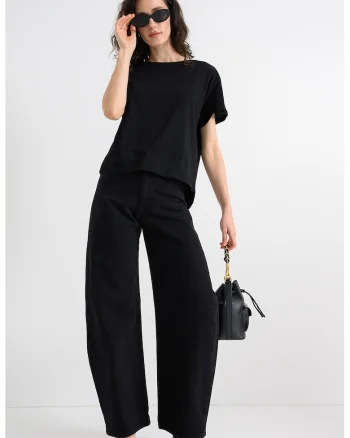 Tricou din bumbac cu decolteu barcuta, Negru