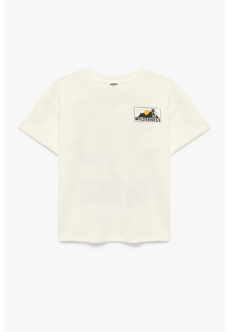 Tricou cu decolteu la baza gatului, din bumbac, Crem
