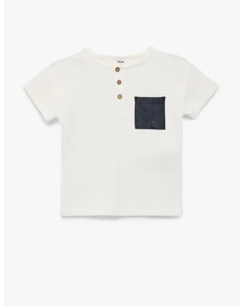 Tricou de bumbac cu buzunar pe piept, Alb