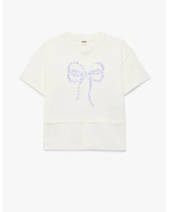 Tricou cu decolteu la baza gatului si paiete, Alb