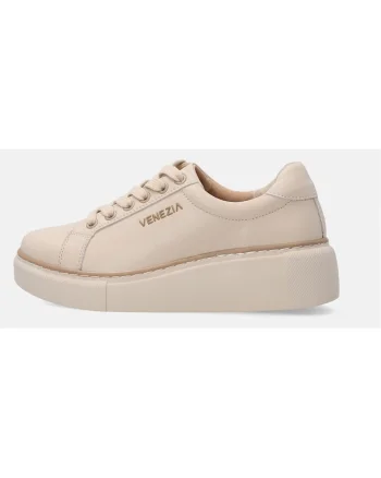 Pantofi sport wedge de piele cu imprimeu uni