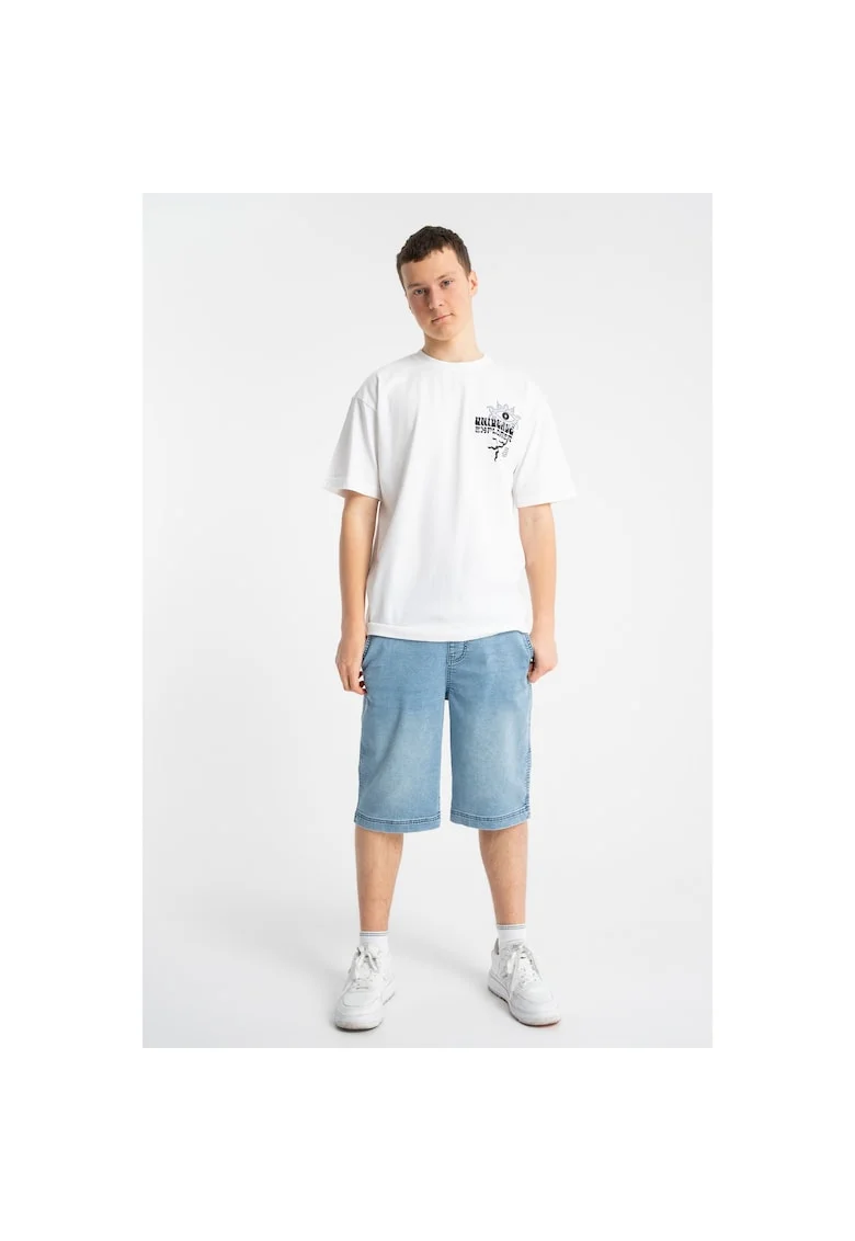 Tricou lejer cu imprimeu grafic si maneci cazute
