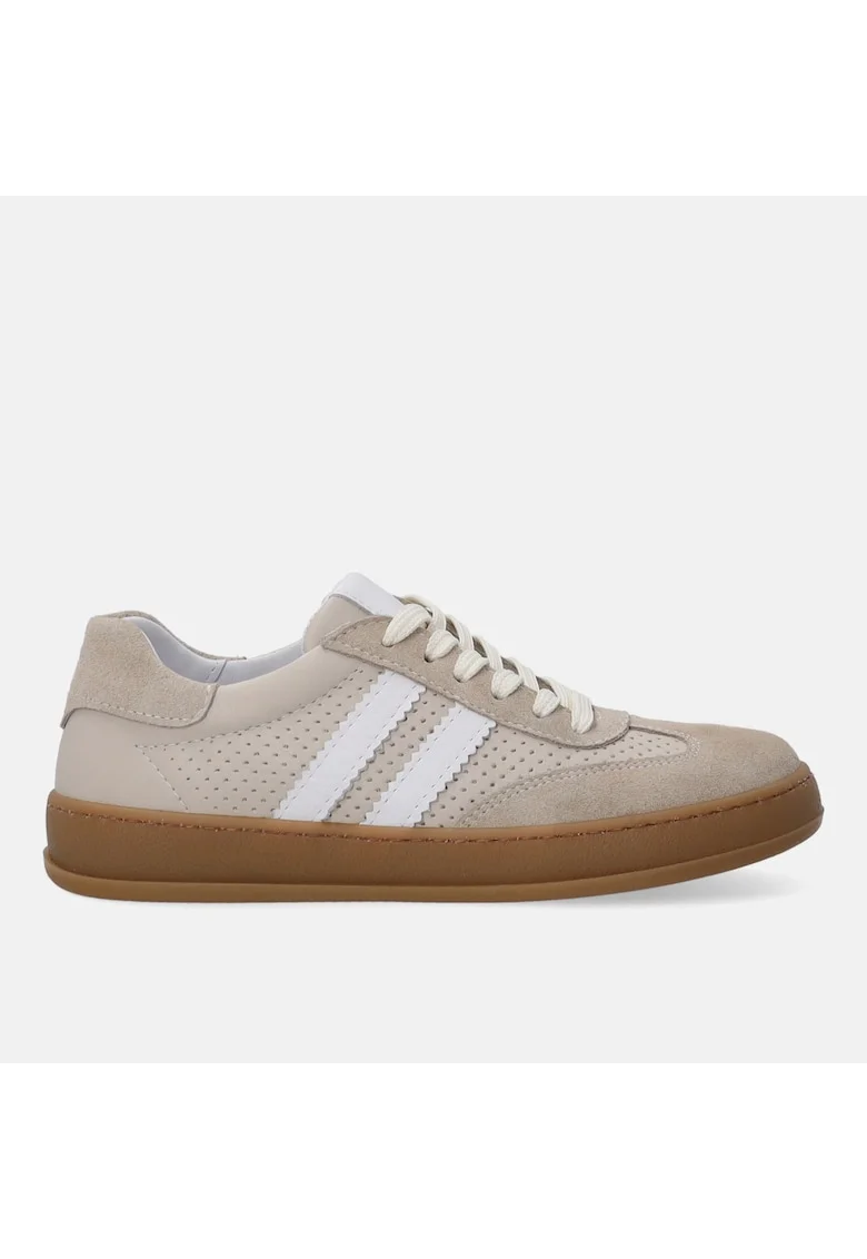 Pantofi sport din piele, cu garnituri de piele intoarsa si perforatii, Bej