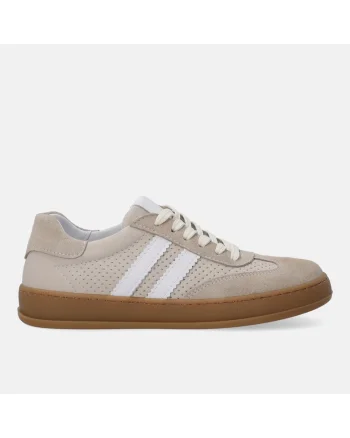 Pantofi sport din piele, cu garnituri de piele intoarsa si perforatii, Bej