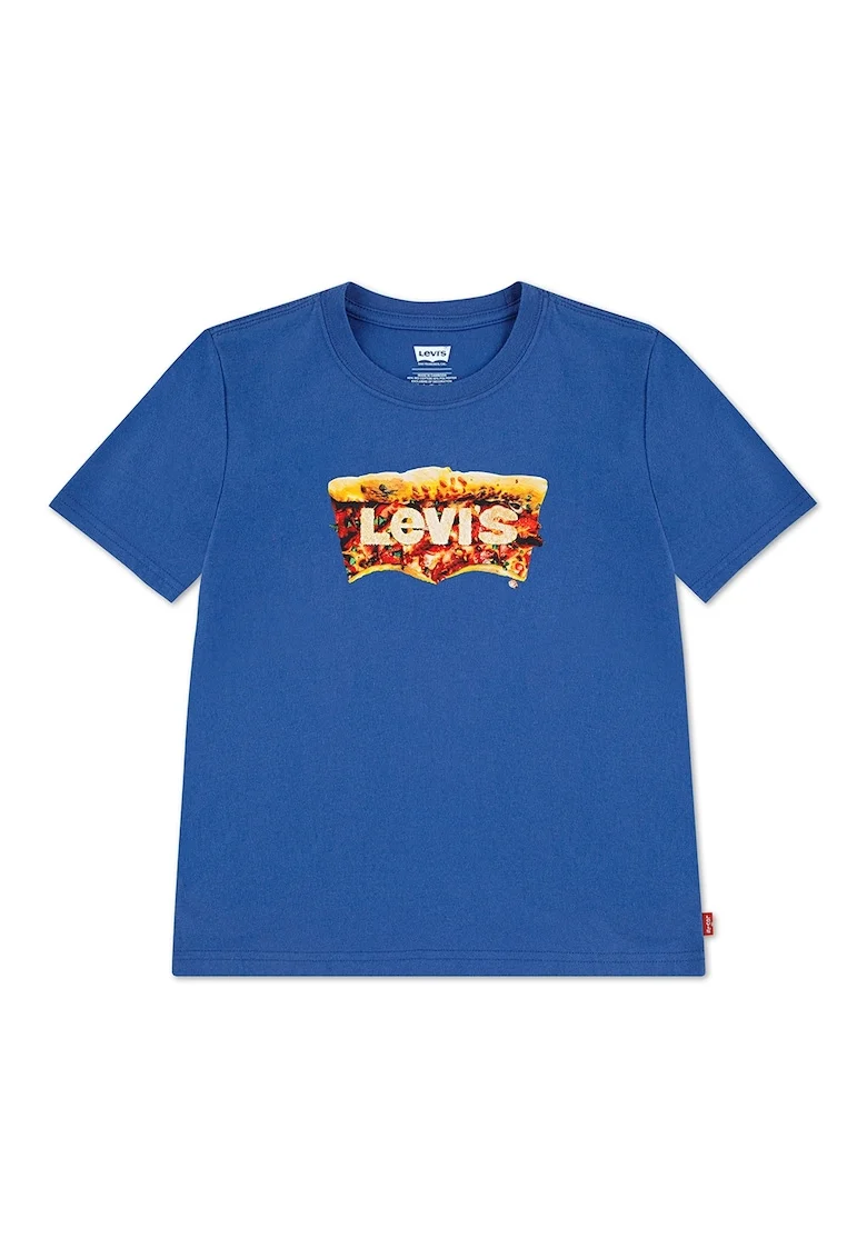 Tricou cu imprimeu grafic si logo, Albastru royal