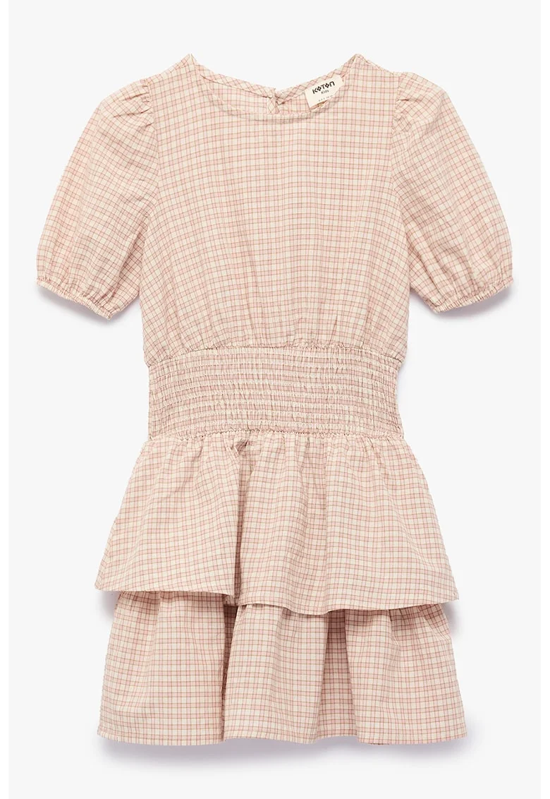 Rochie evazata in carouri, Roz pastel/Bej