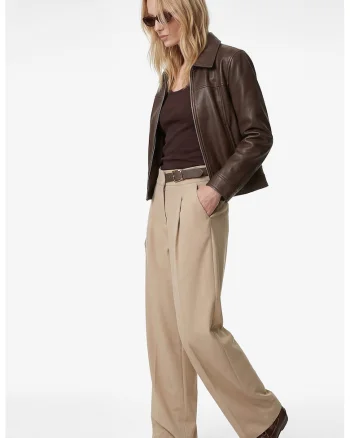 Pantaloni drepti cu croiala ampla, Bej deschis