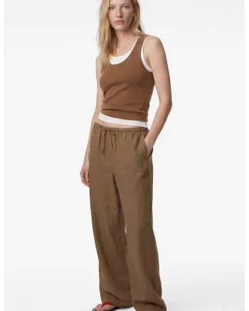 Pantaloni amplai din amestec de modal, Maro pamantiu