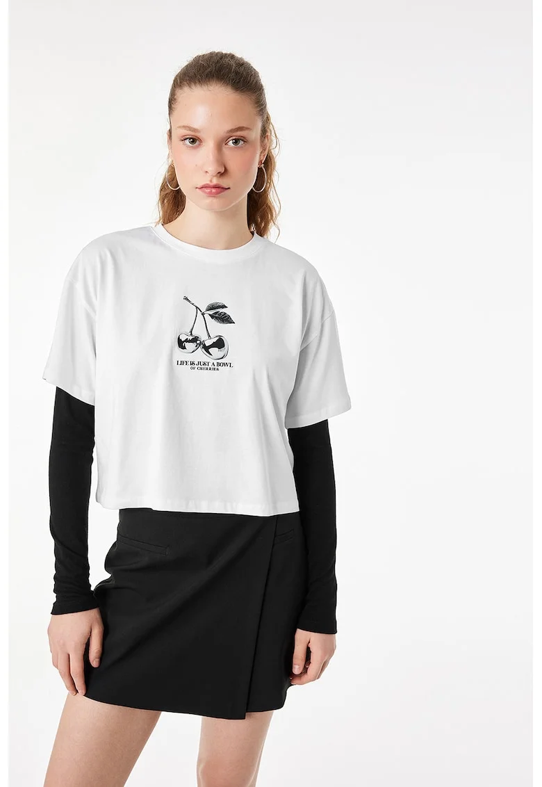 Tricou cu imprimeu grafic, Negru stins/Alb murdar