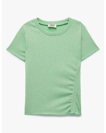Tricou texturat cu decolteu la baza gatului, Verde pal