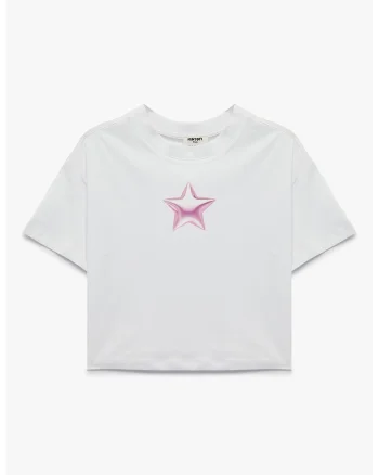 Tricou de bumbac cu imprimeu grafic, Roz pastel/Alb optic