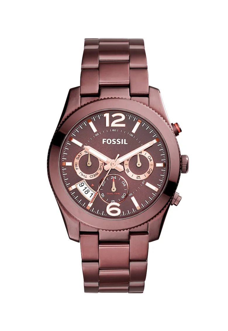 Ceas cu functii multiple si doua fuse orare Perfect Boyfriend, Rosu Bordeaux metalizat