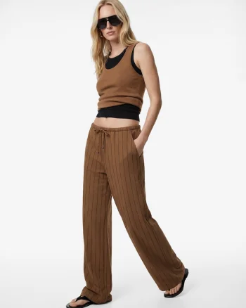 Pantaloni din amestec de modal cu dungi, Maro scortisoara