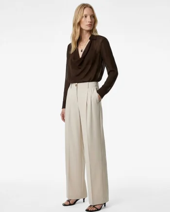 Bluza cu decolteu drapat, Maro cognac