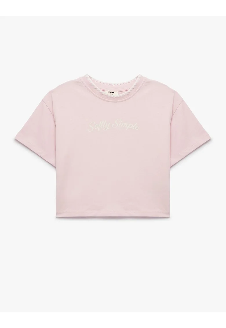 Tricou din bumbac cu imprimeu text, Roz pastel/Alb murdar