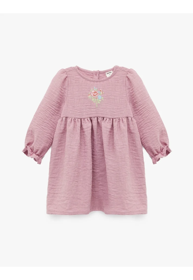 Rochie cu croiala in A si broderie florala, Verde pal/Albastru pal/Roz prafuit