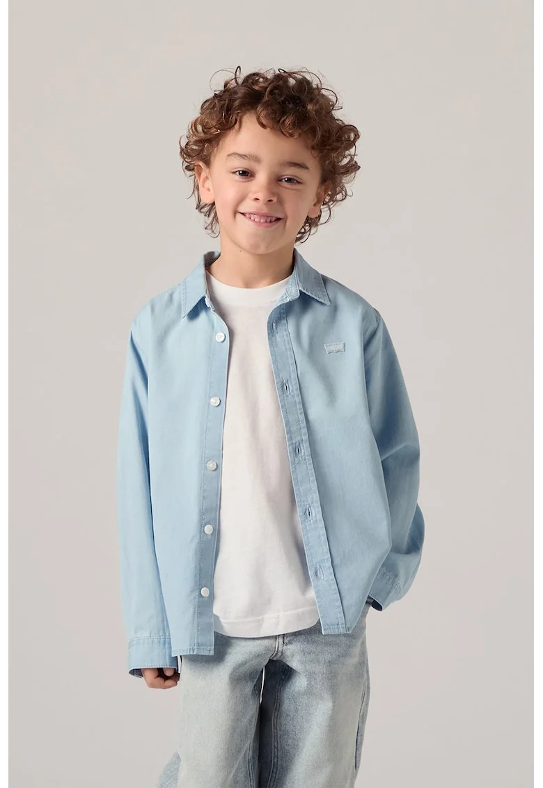 Camasa din denim cu detaliu cu logo Battery, Albastru pal