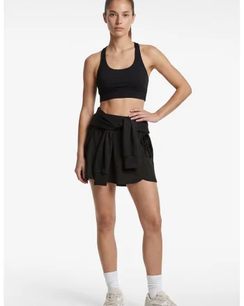 Fusta-pantalon uni mini cu talie inalta, Negru