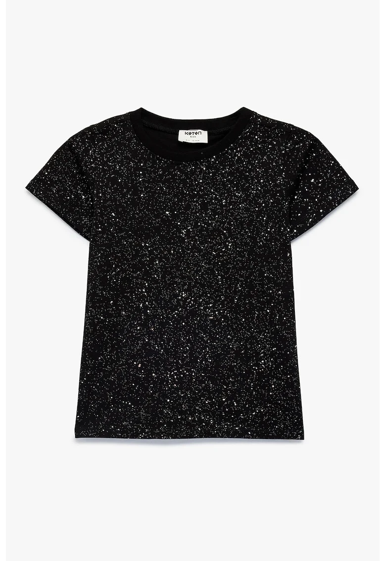 Tricou din bumbac cu aplicatii de paiete, Negru