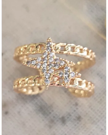Inel cu stele decorate cu zirconia, fara inchidere, Auriu