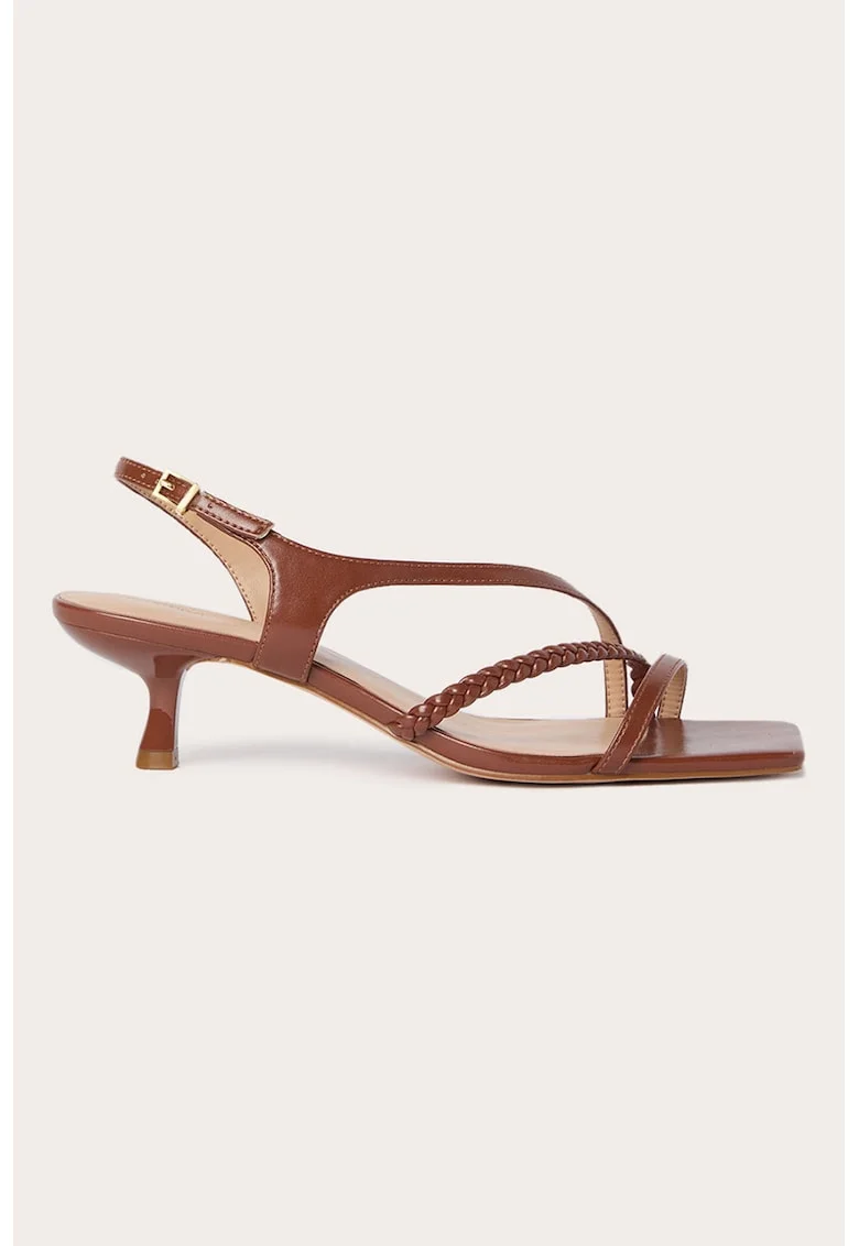 Sandale de piele ecologica cu varf patrat, Maro cognac