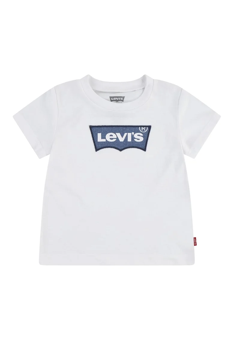 Tricou cu decolteu la baza gatului si logo brodat, Albastru inchis/Alb optic
